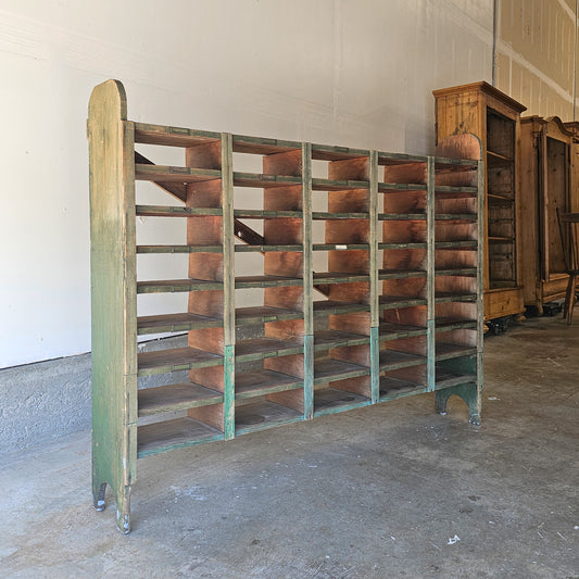 Antique Pine Mail Sorter with Chippy Green Paint