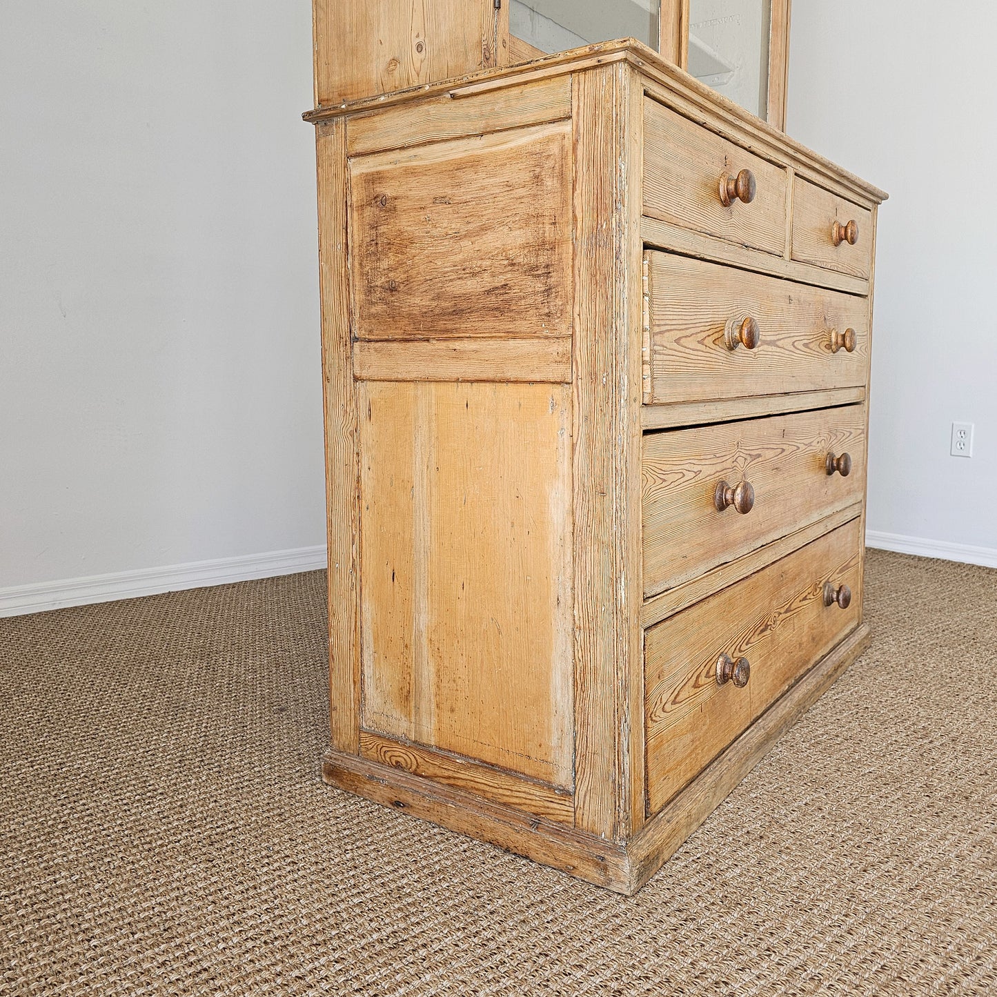 Antique English Pine Glazed Dresser Display Cabinet - Circa 1880