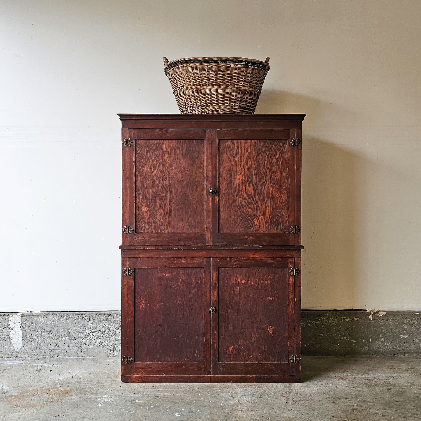 Antique fir cabinet - green painted interior