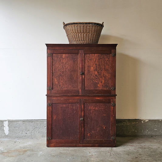 Antique fir cabinet - green painted interior