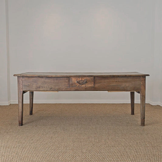 Antique French Elm Farm Dining Table with Drawers - Circa 1870