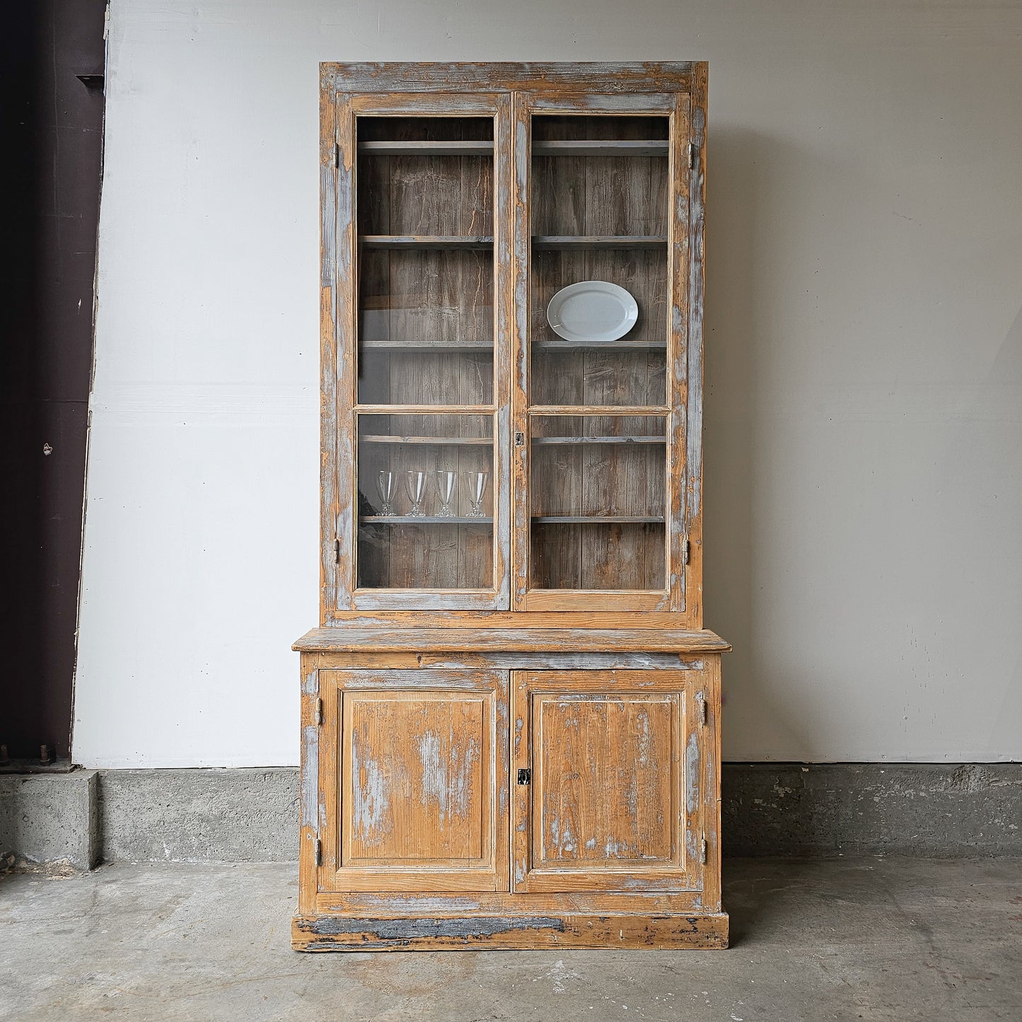 French Pine Glazed Bookcase / Cabinet — Circa 1880