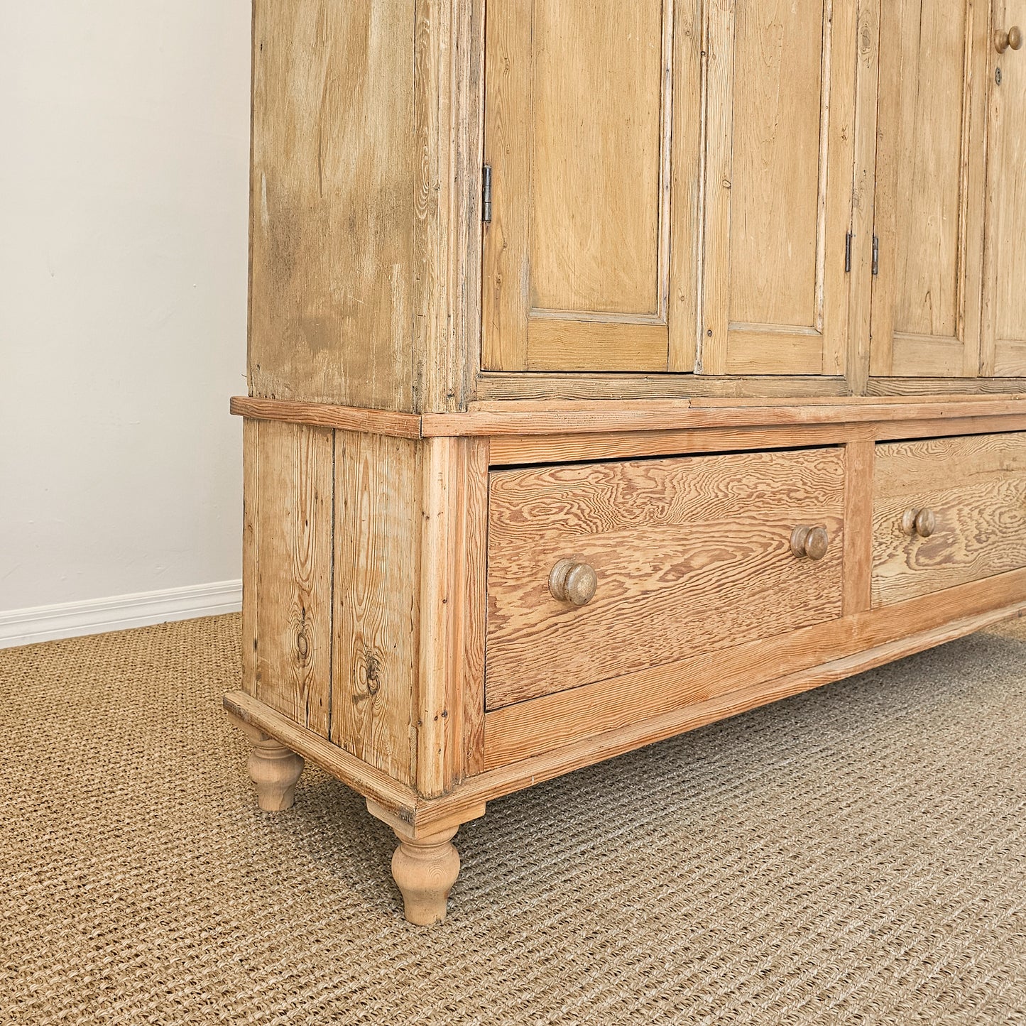 Monumental Antique English Pine Housekeeper’s Cupboard / Linen Press, Circa 1880