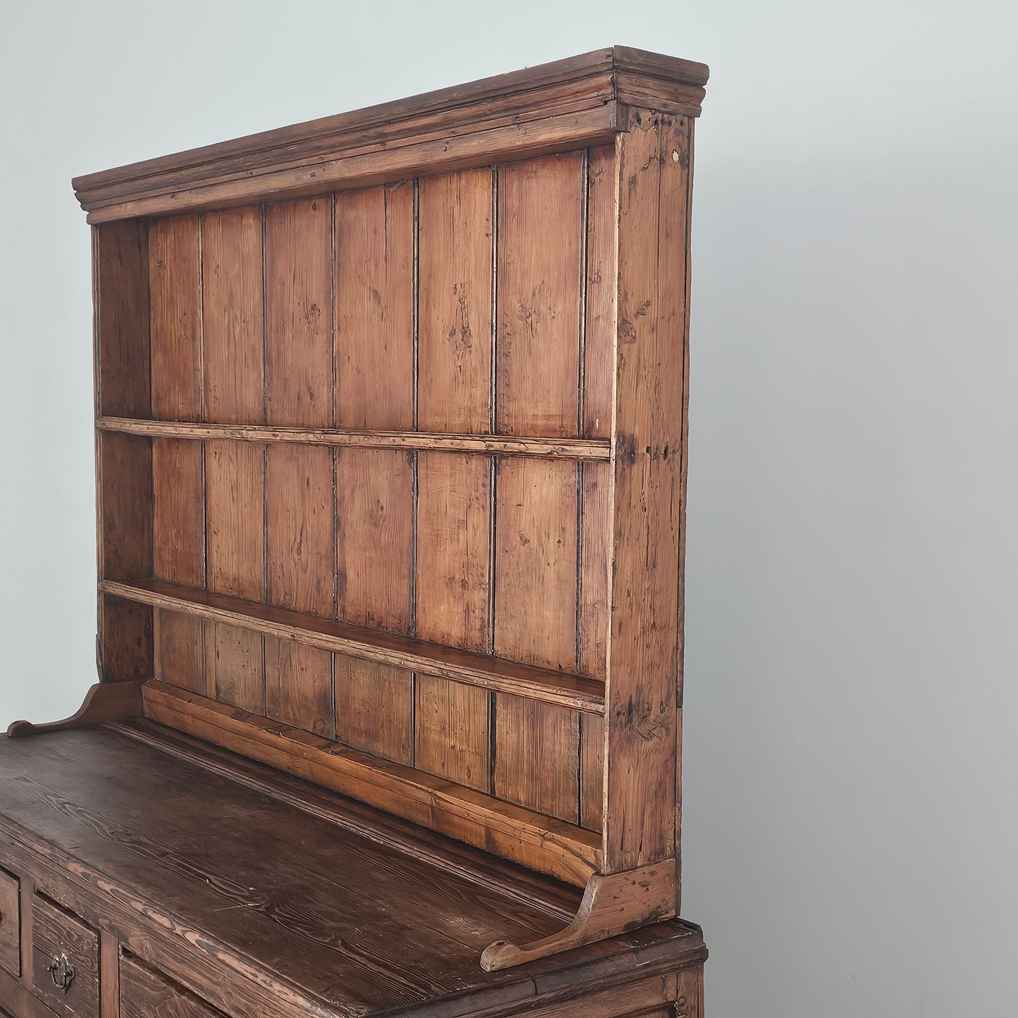 Antique Pine Cupboard & Open Plate Rack