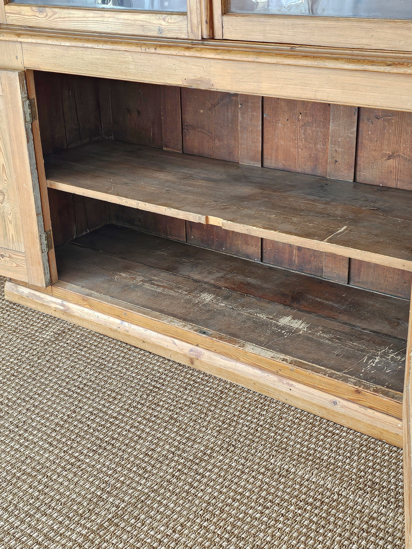 Grand Antique English Pine Cabinet with Glass Doors - Circa 1890