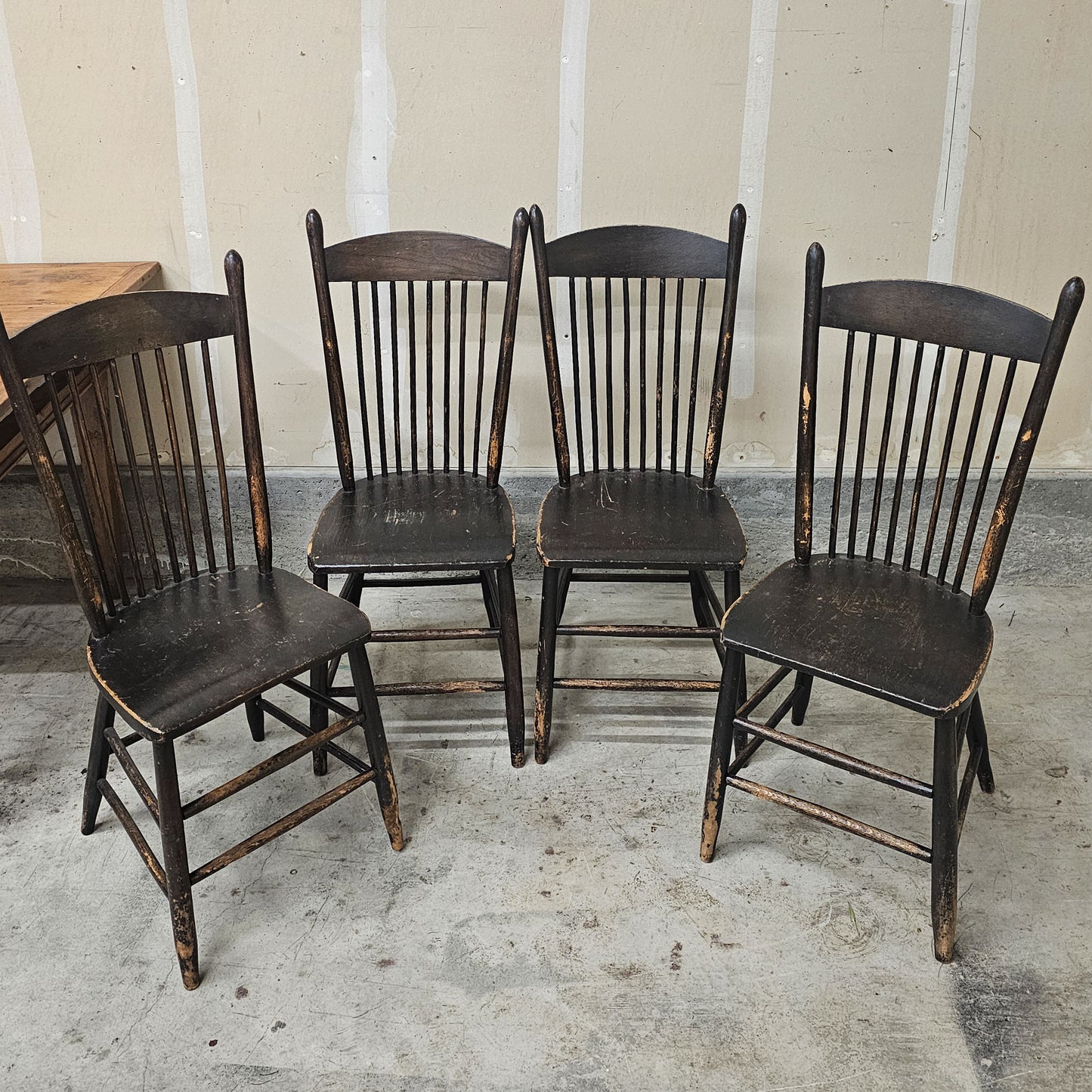 Set of 4 vintage farmhouse spindle-back chairs
