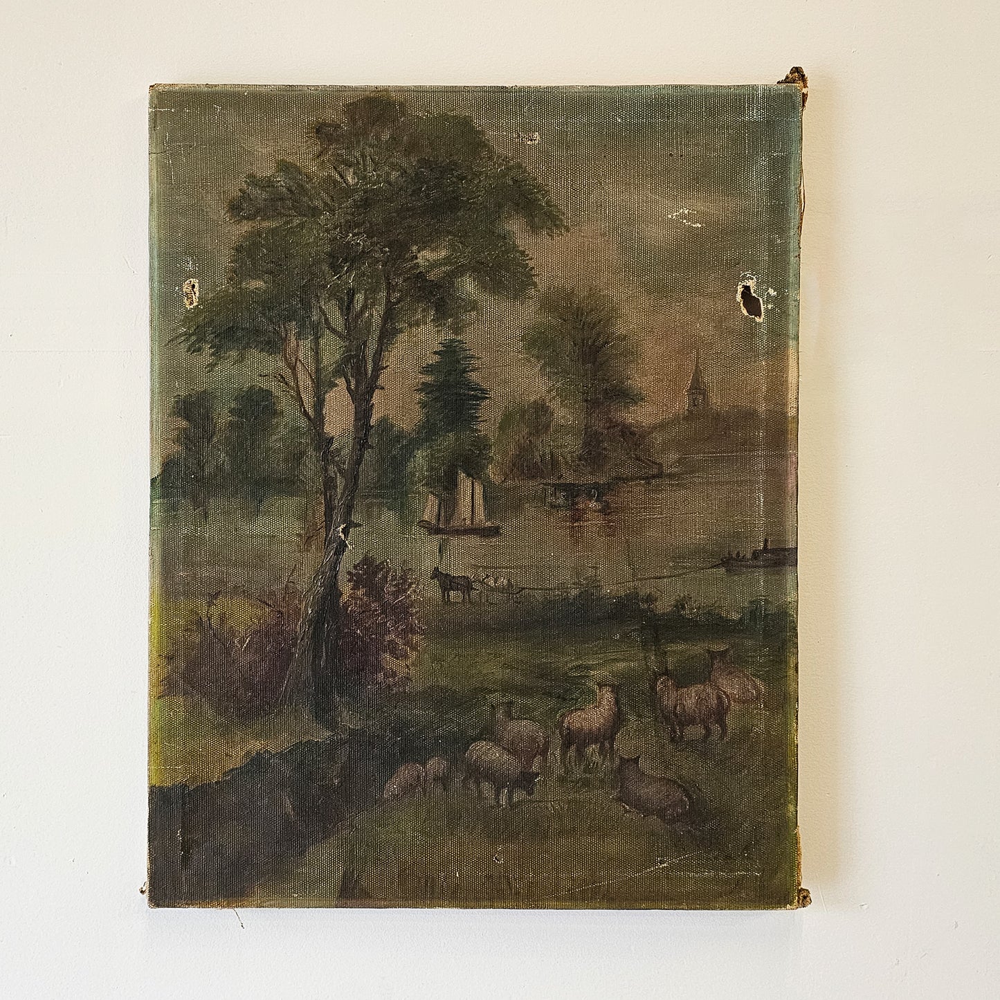Antique Landscape Oil Painting on Canvas