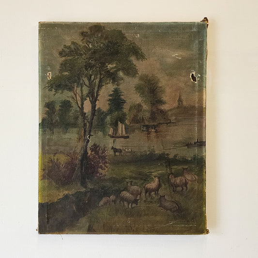 Antique Landscape Oil Painting on Canvas