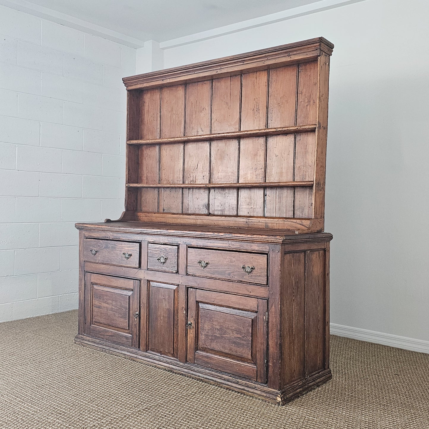 Antique Pine Cupboard & Open Plate Rack