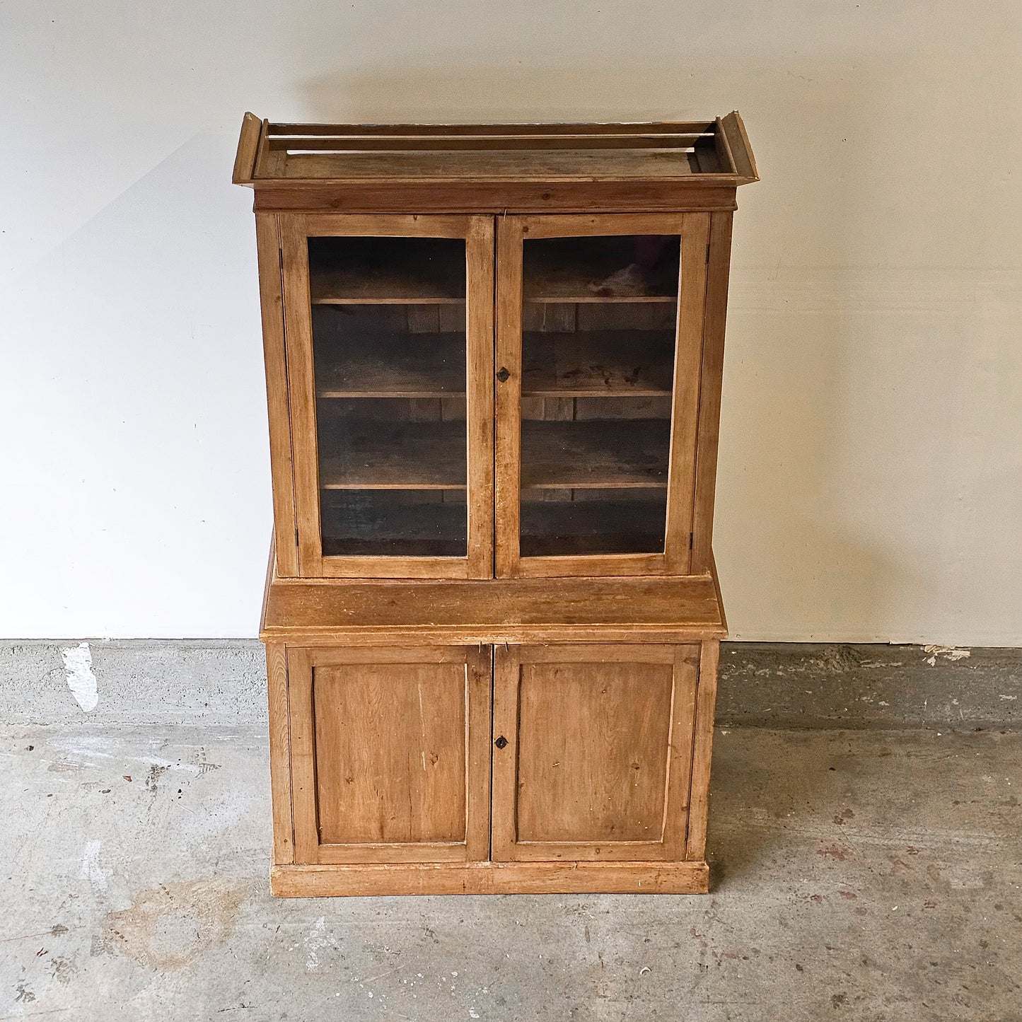 English Pine Hutch with wavy glass doors - Circa 1880