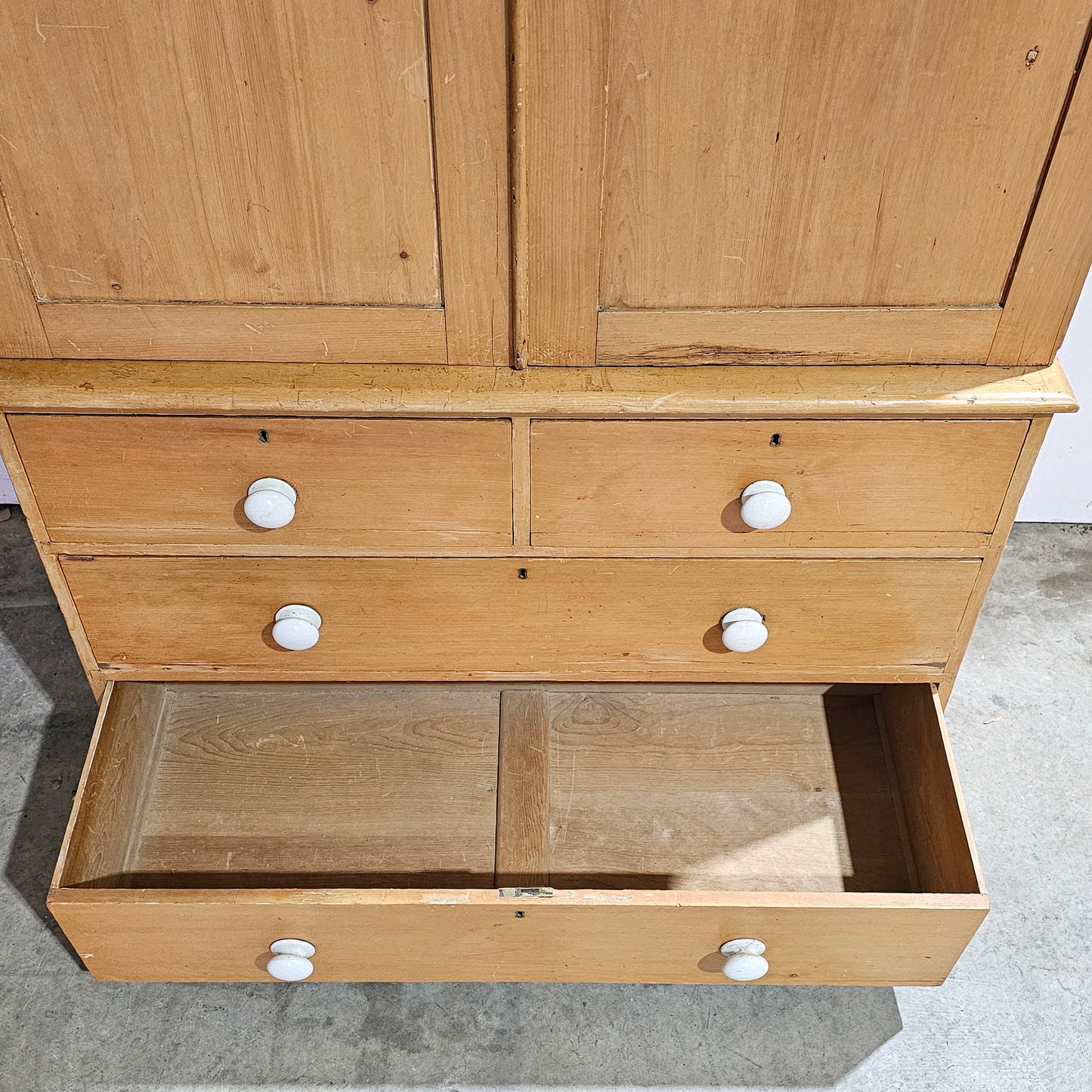 Antique English Pine Linen Press / Wardrobe - Circa 1890