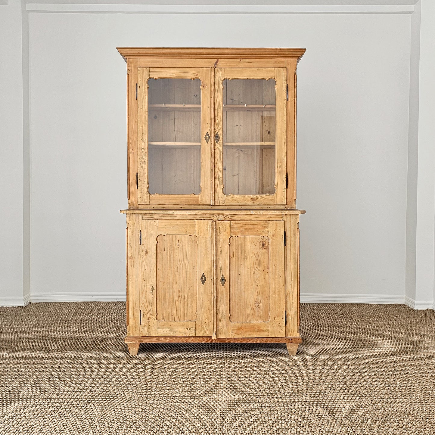 Antique Pine Glass Door Hutch Cabinet | Circa 1890