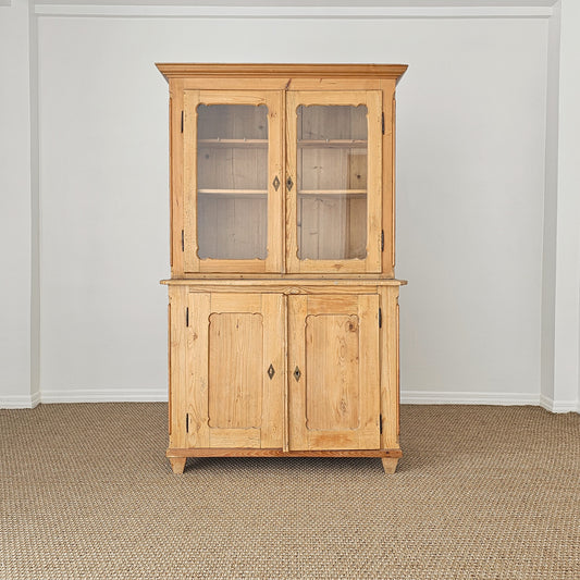 Antique Pine Glass Door Hutch Cabinet | Circa 1890