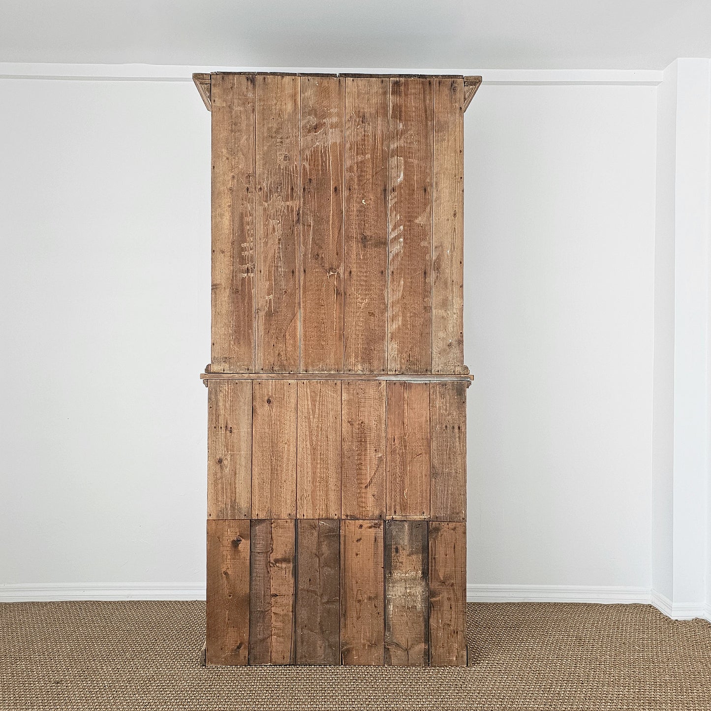Antique English Pine Farmhouse Hutch with Glass Doors | Circa 1870