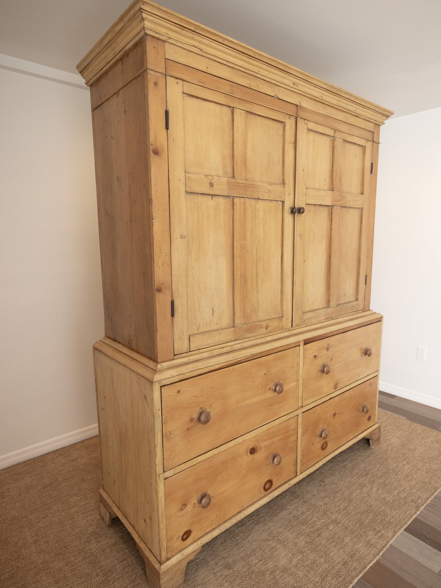 Antique English Pine Linen Press / Wardrobe - circa 1870