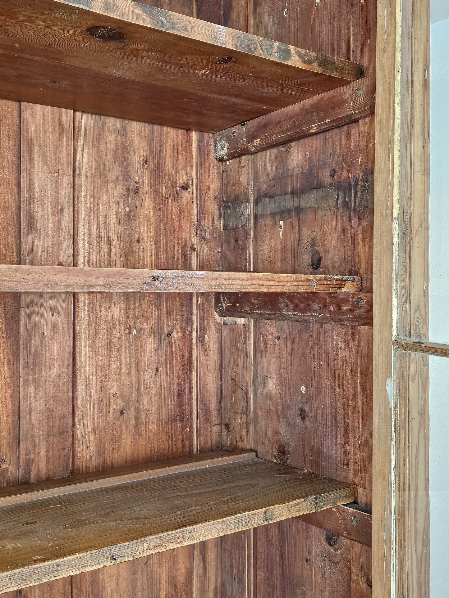 Grand Antique English Pine Cabinet with Glass Doors - Circa 1890