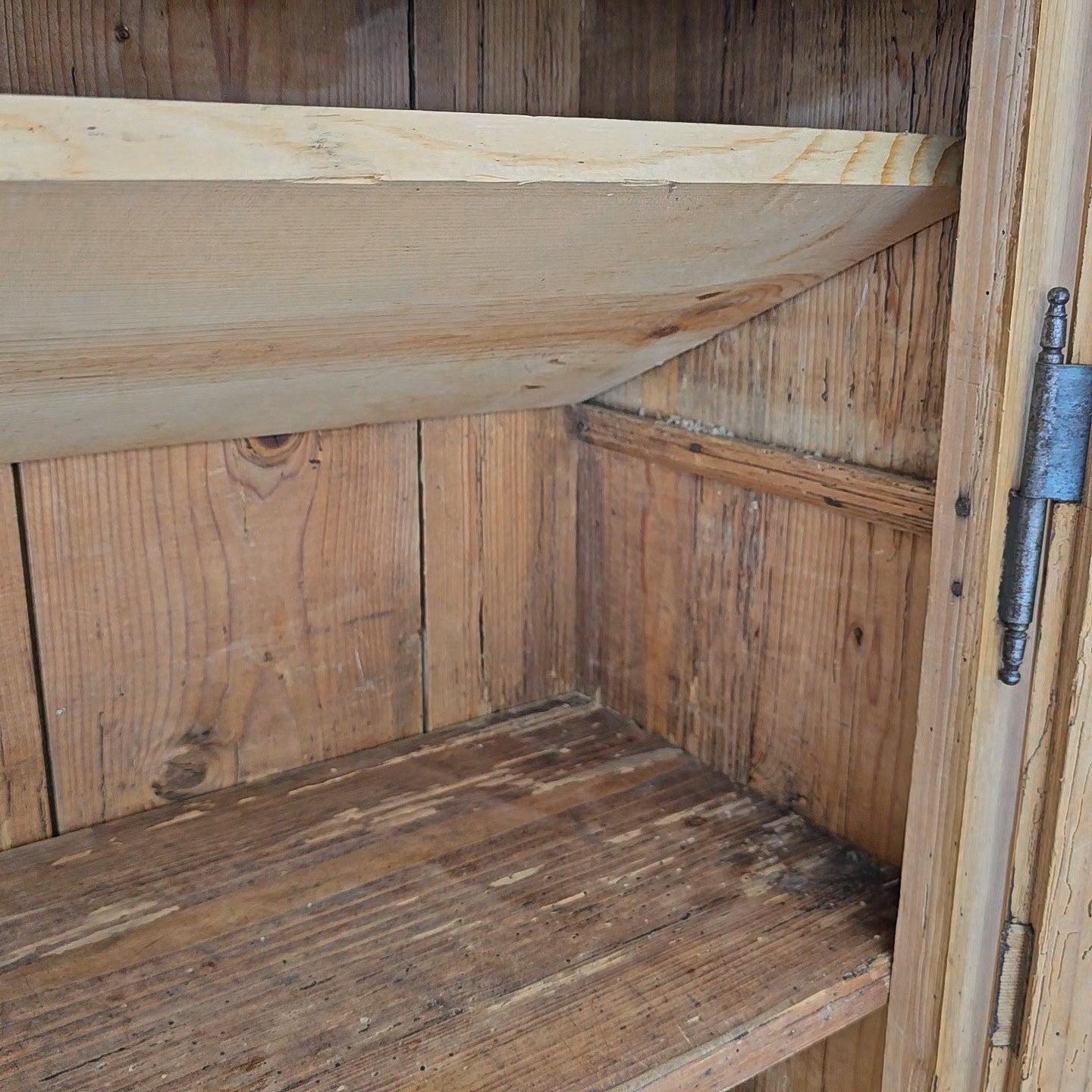 Antique Dutch Pine Kitchen Cabinet with glass doors