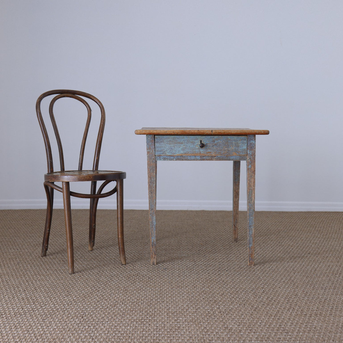 19th Century Pine Painted Blue Side Table