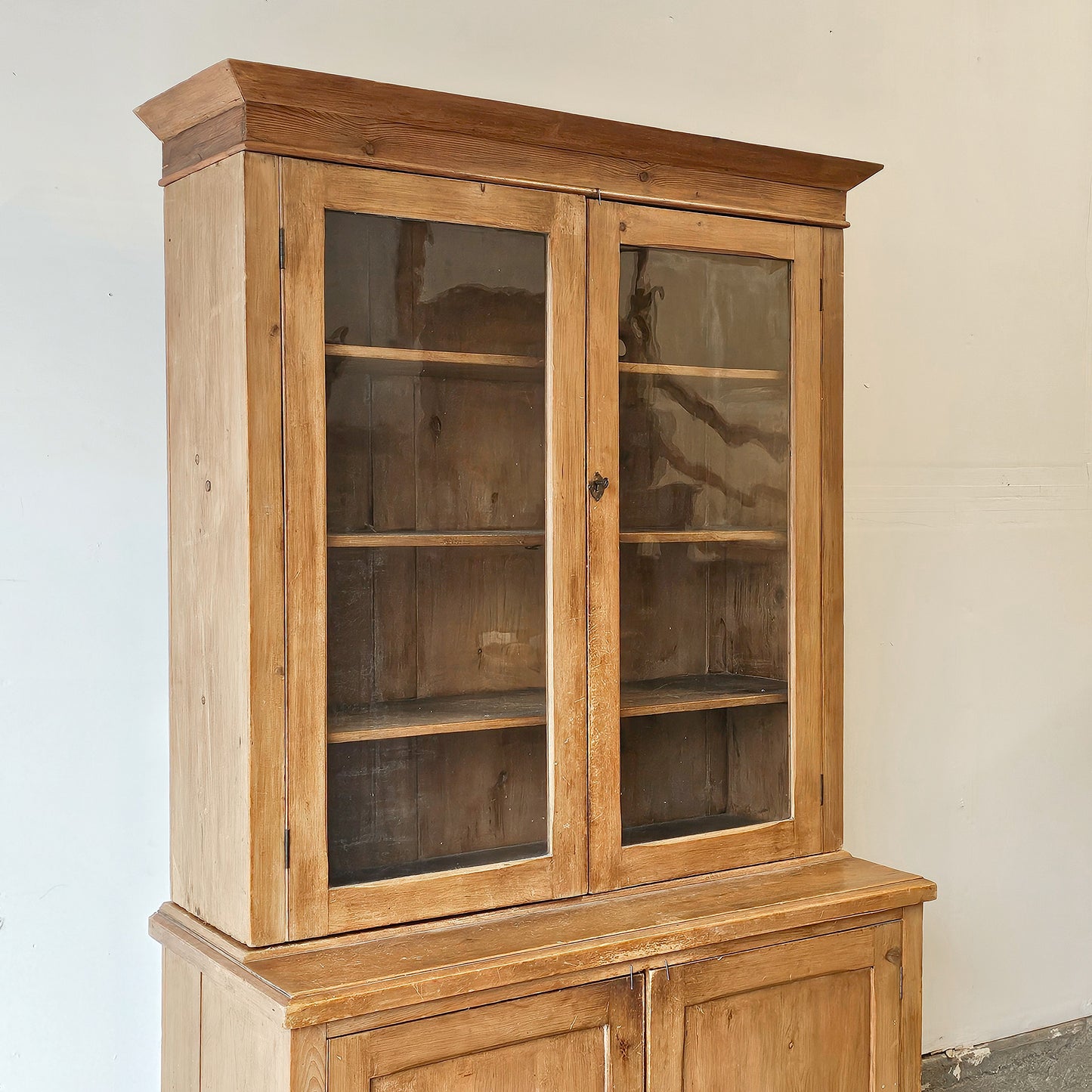 English Pine Hutch with wavy glass doors - Circa 1880