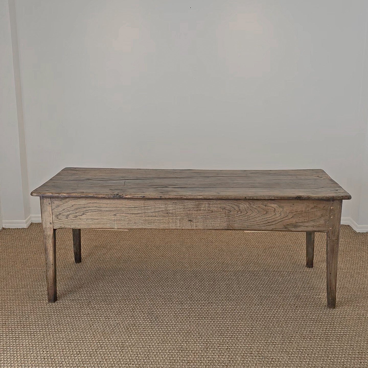 Antique French Elm Farm Dining Table with Drawers - Circa 1870