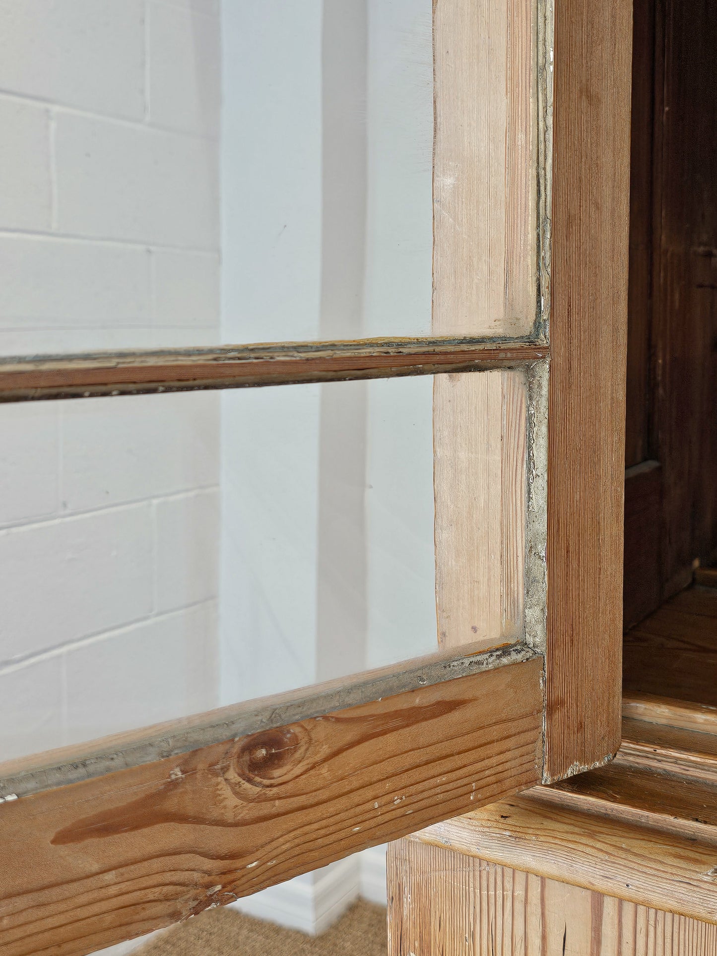 Grand Antique English Pine Cabinet with Glass Doors - Circa 1890
