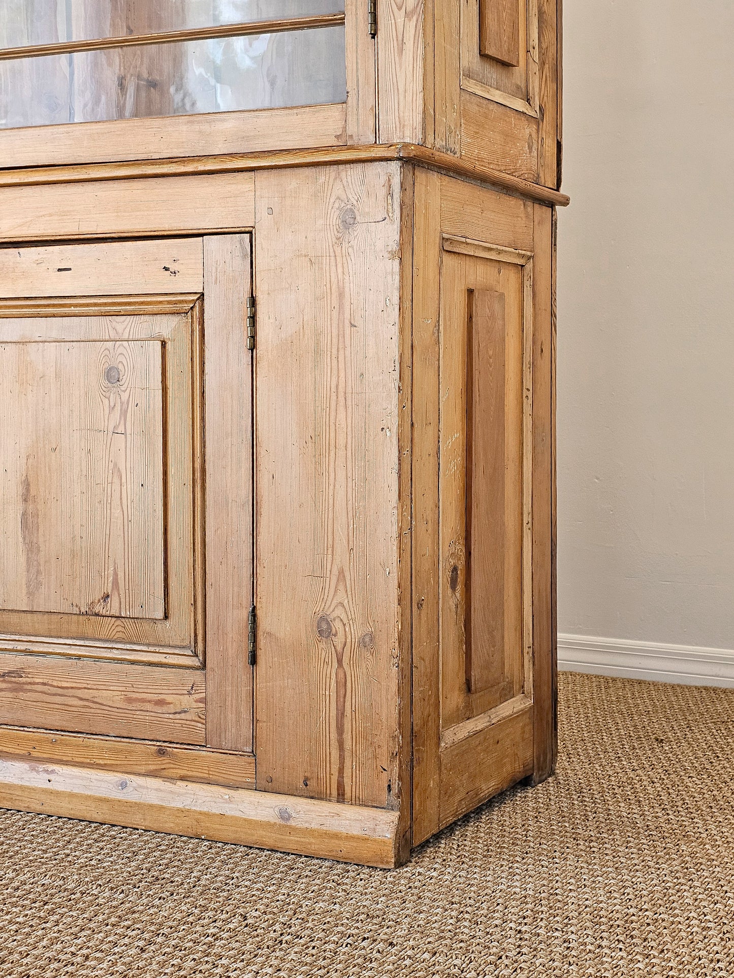 Grand Antique English Pine Cabinet with Glass Doors - Circa 1890