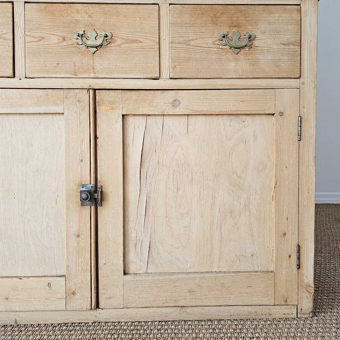 Antique English Pine Glass Door Hutch Cabinet | Circa 1880