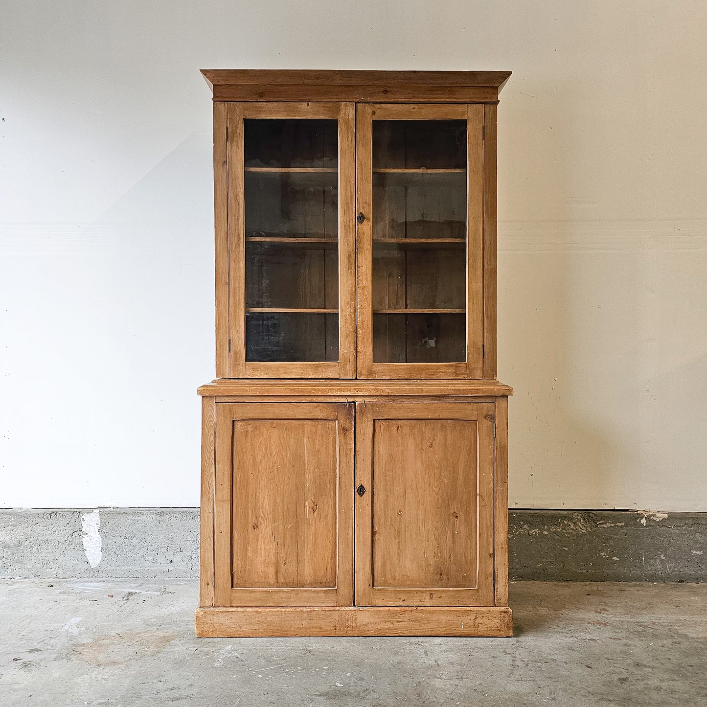 English Pine Hutch with wavy glass doors - Circa 1880