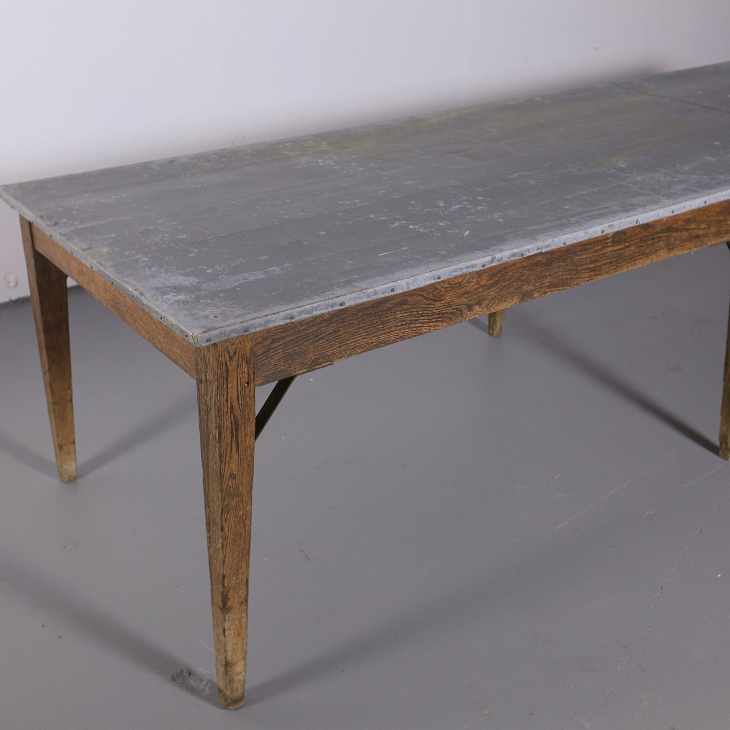 Antique French Oak Zinc Top Refectory Dining Table | Circa 1880