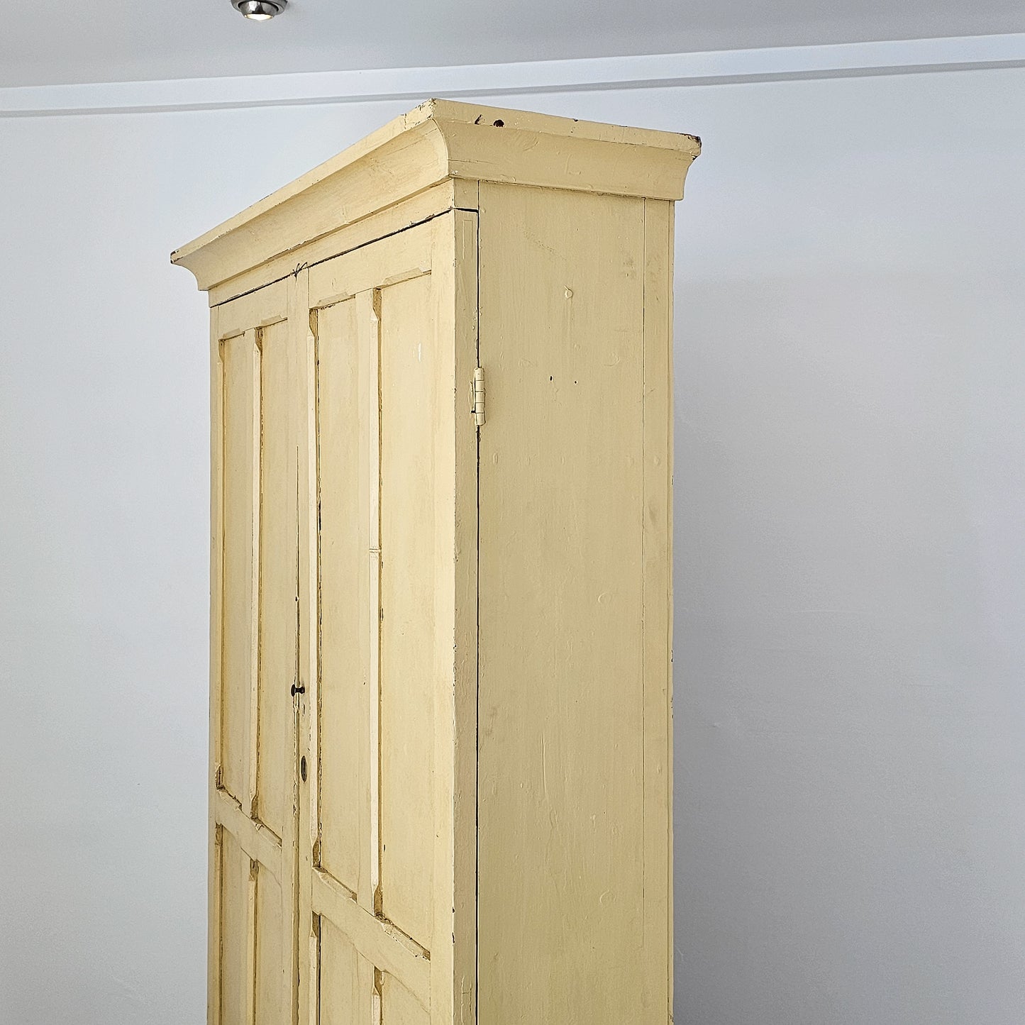 Antique Pale Yellow Painted Pine Cabinet - Circa 1905