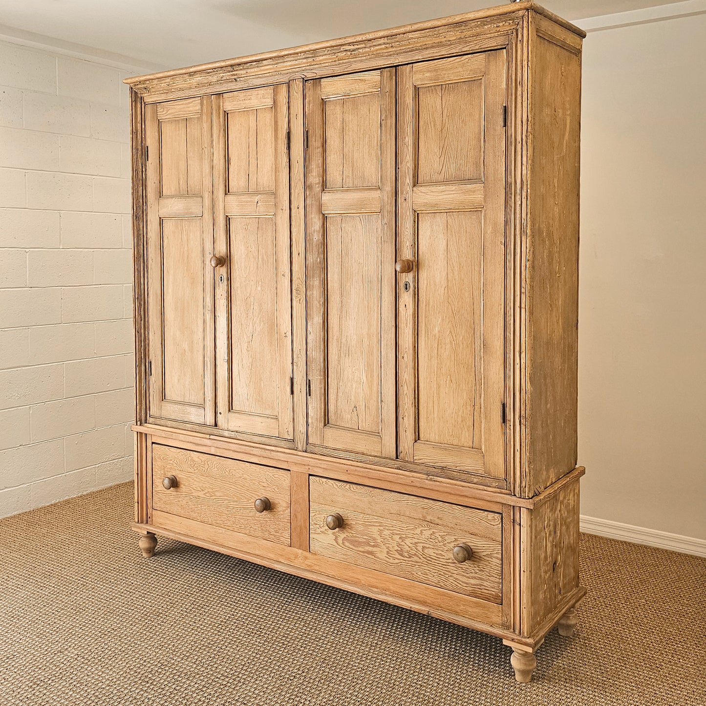 Monumental Antique English Pine Housekeeper’s Cupboard / Linen Press, Circa 1880