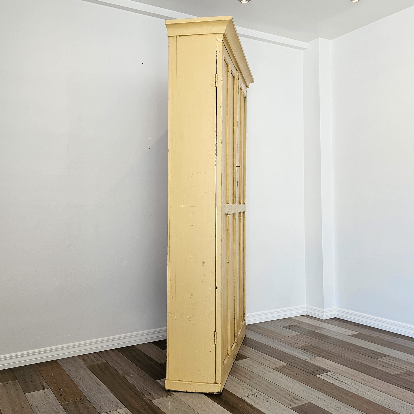 Antique Pale Yellow Painted Pine Cabinet - Circa 1905