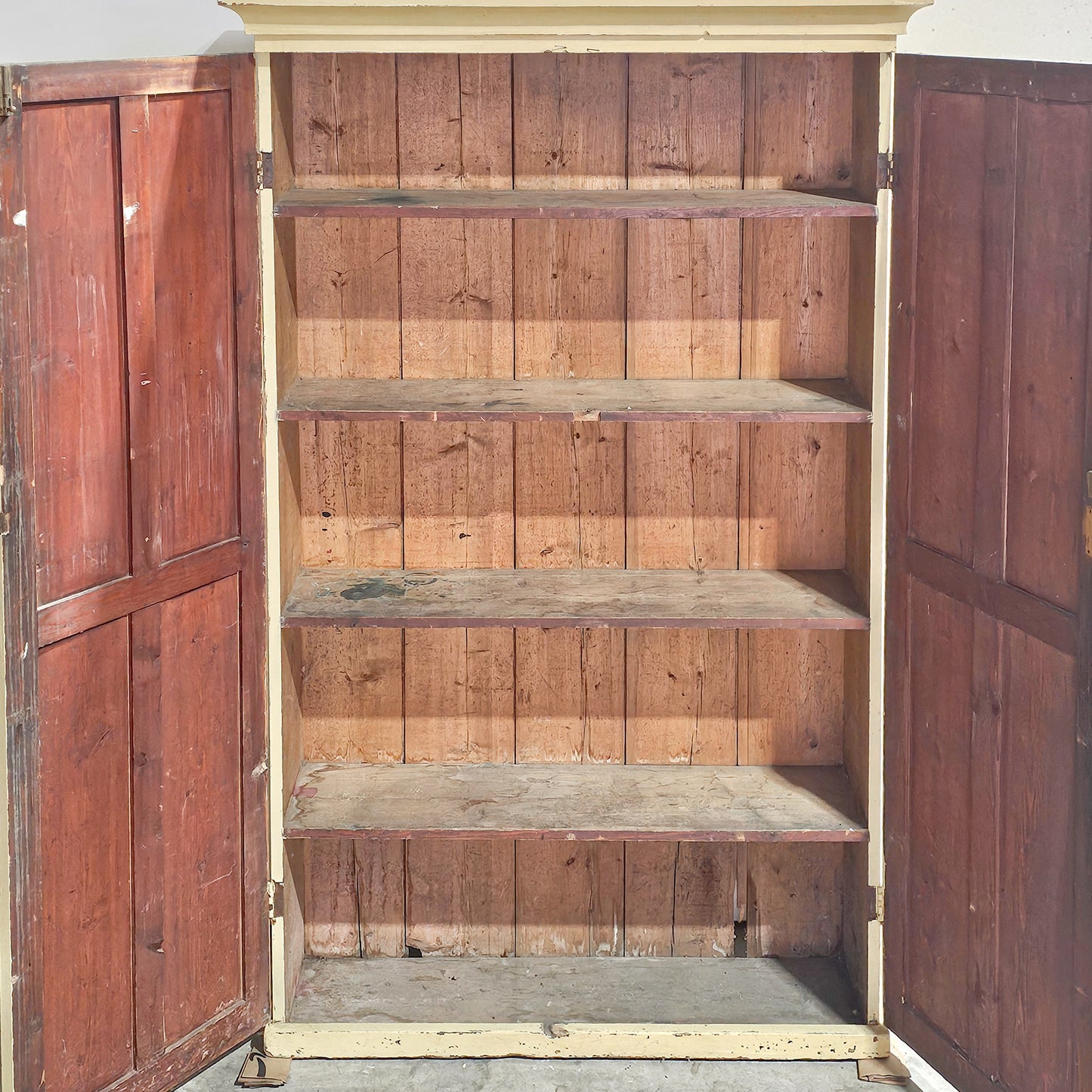Antique Pale Yellow Painted Pine Cabinet - Circa 1905
