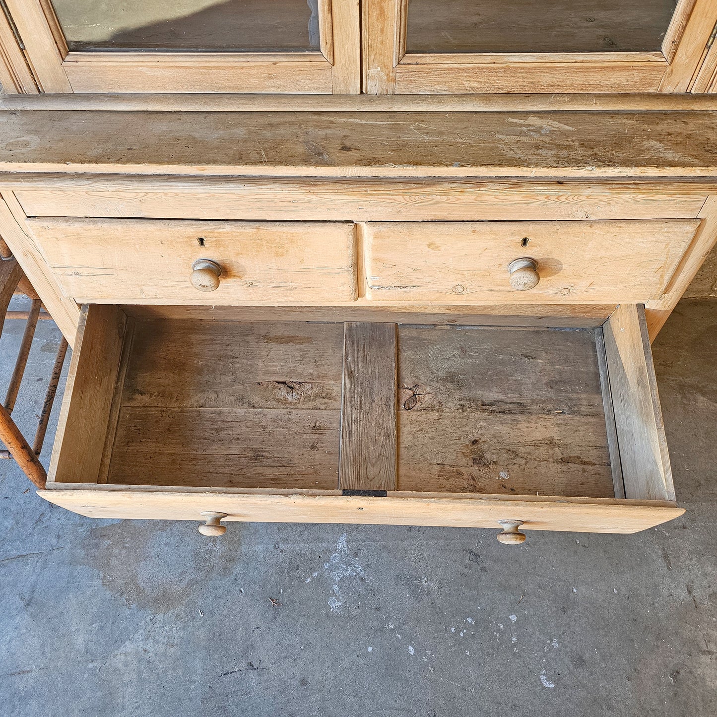 Antique English Pine Glazed Dresser / Bookcase - Circa 1880