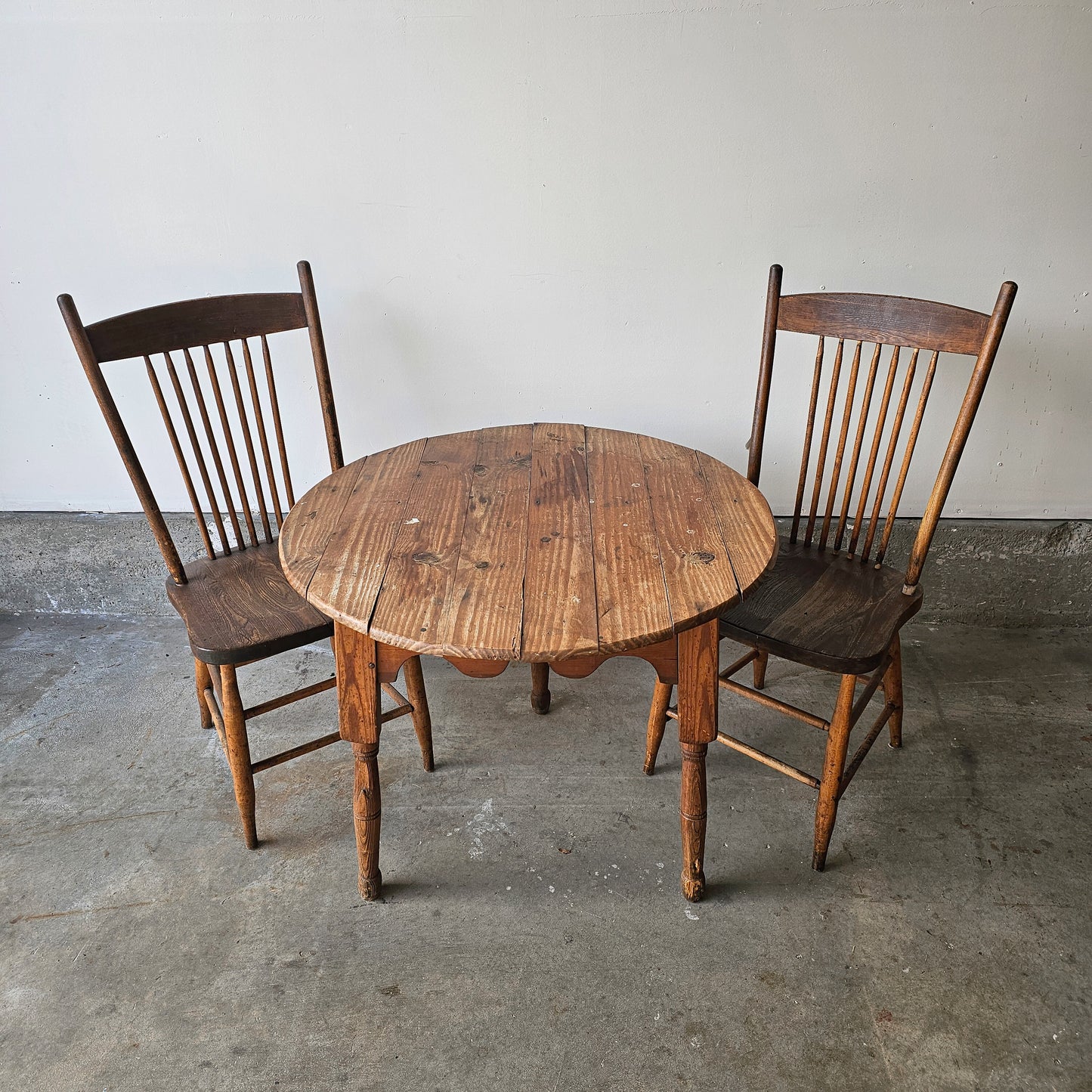 Antique pine cricket table with chairs