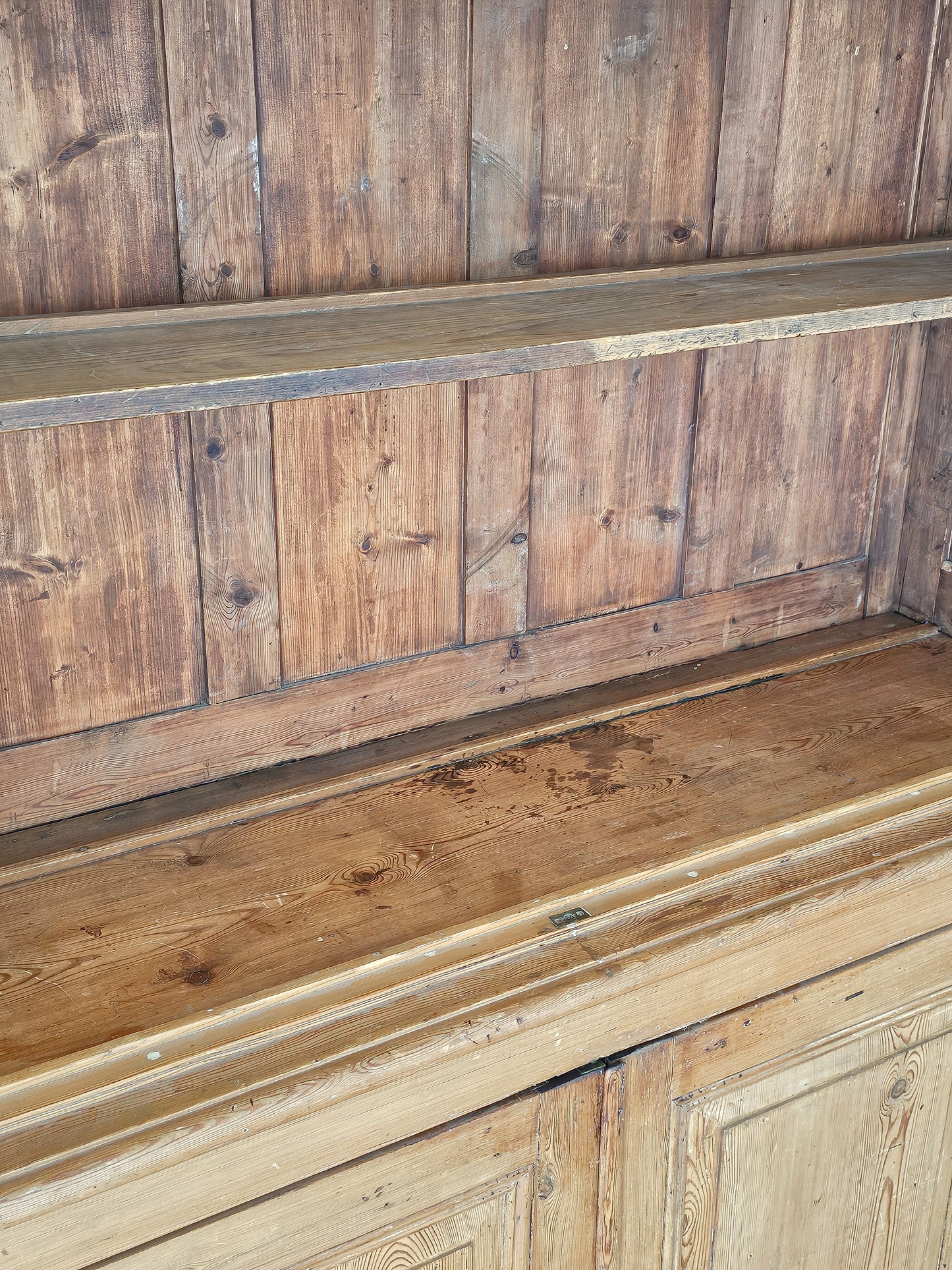 Grand Antique English Pine Cabinet with Glass Doors - Circa 1890