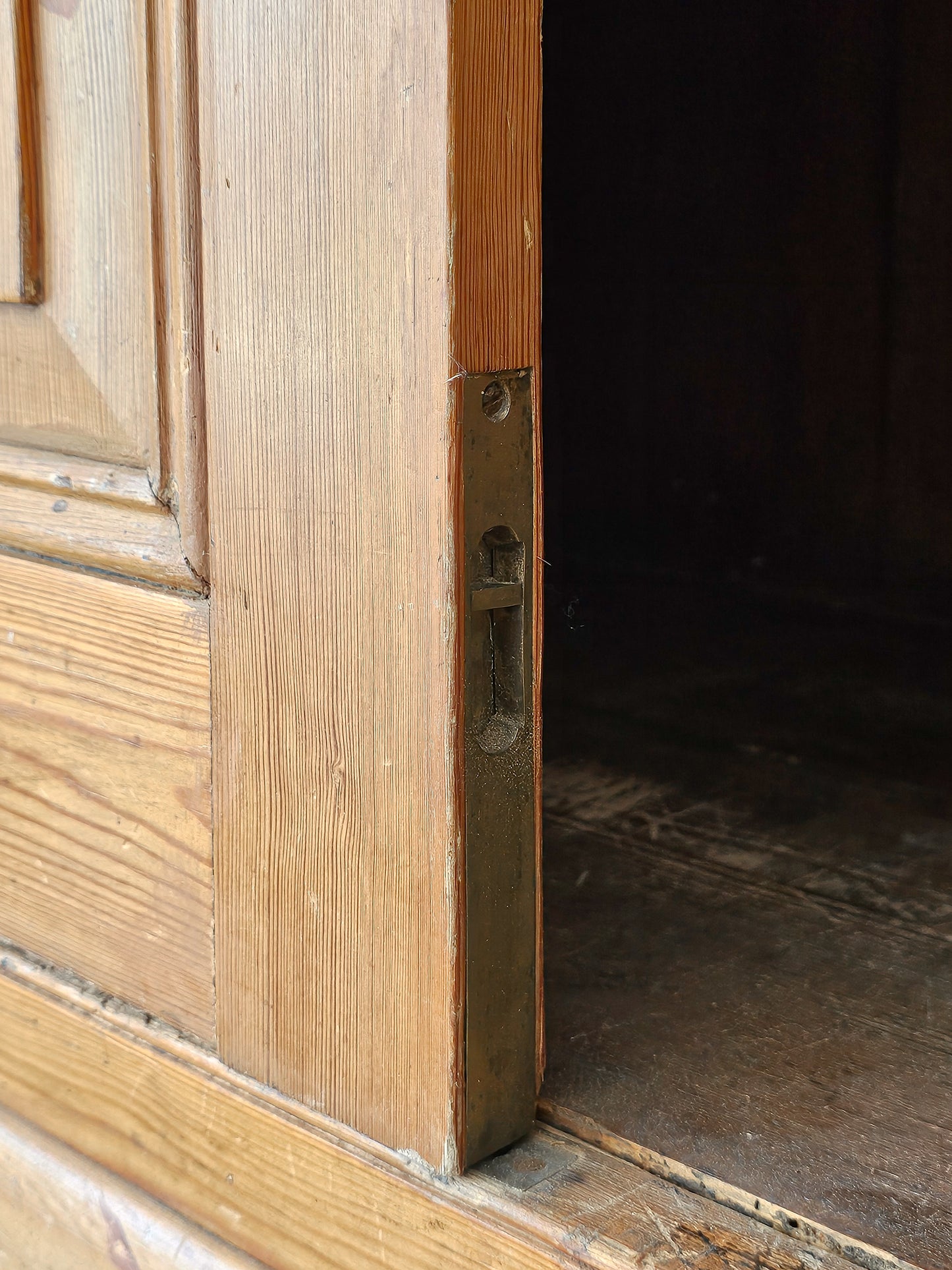 Grand Antique English Pine Cabinet with Glass Doors - Circa 1890