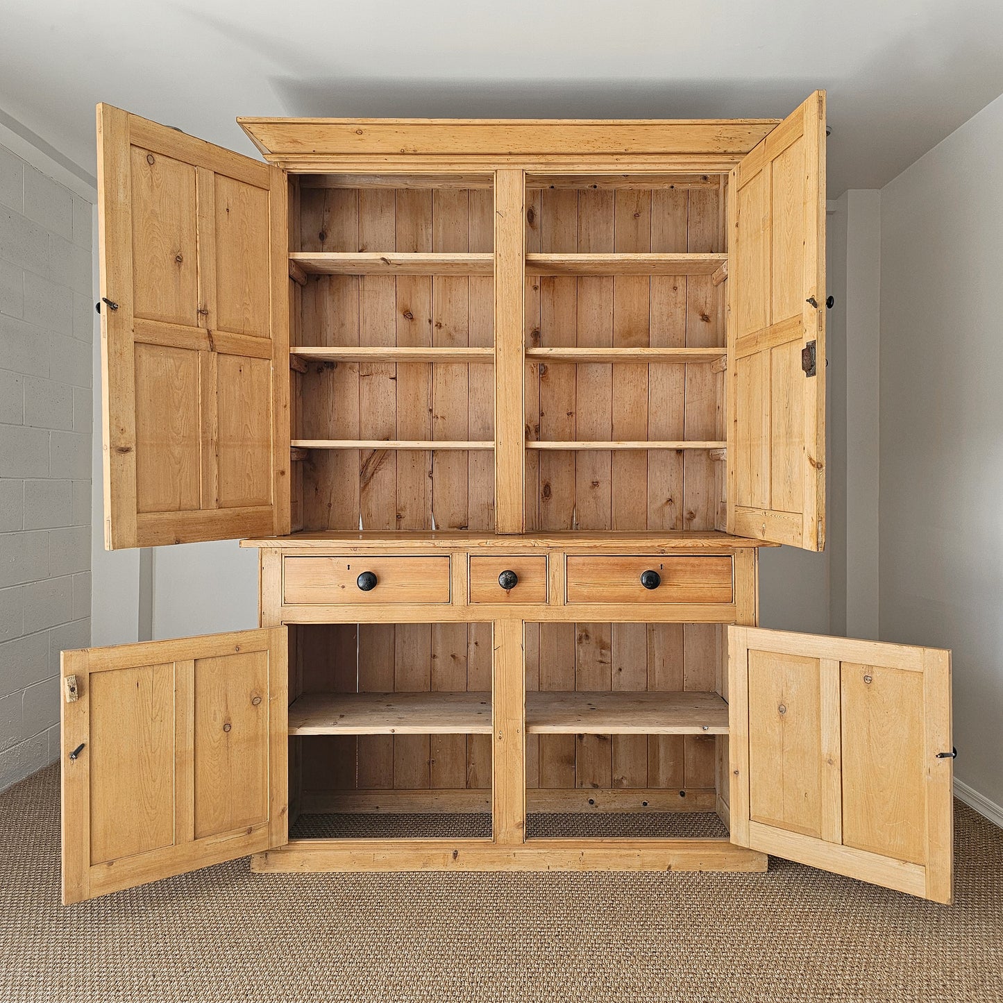Antique English Pine Housekeeper's Cupboard - Circa 1880
