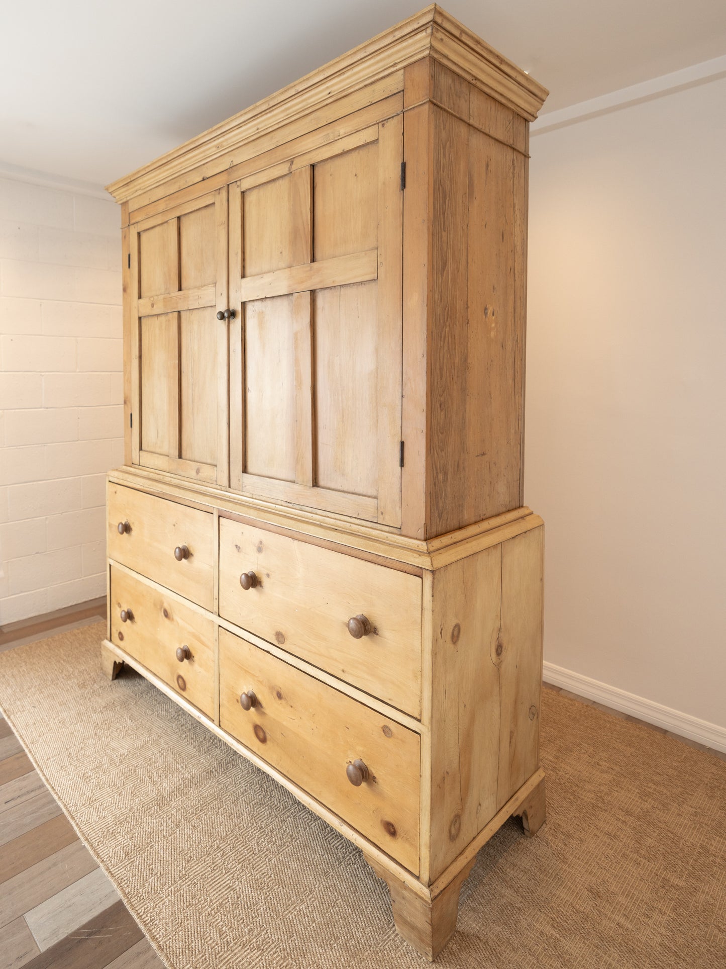 Antique English Pine Linen Press / Wardrobe - circa 1870