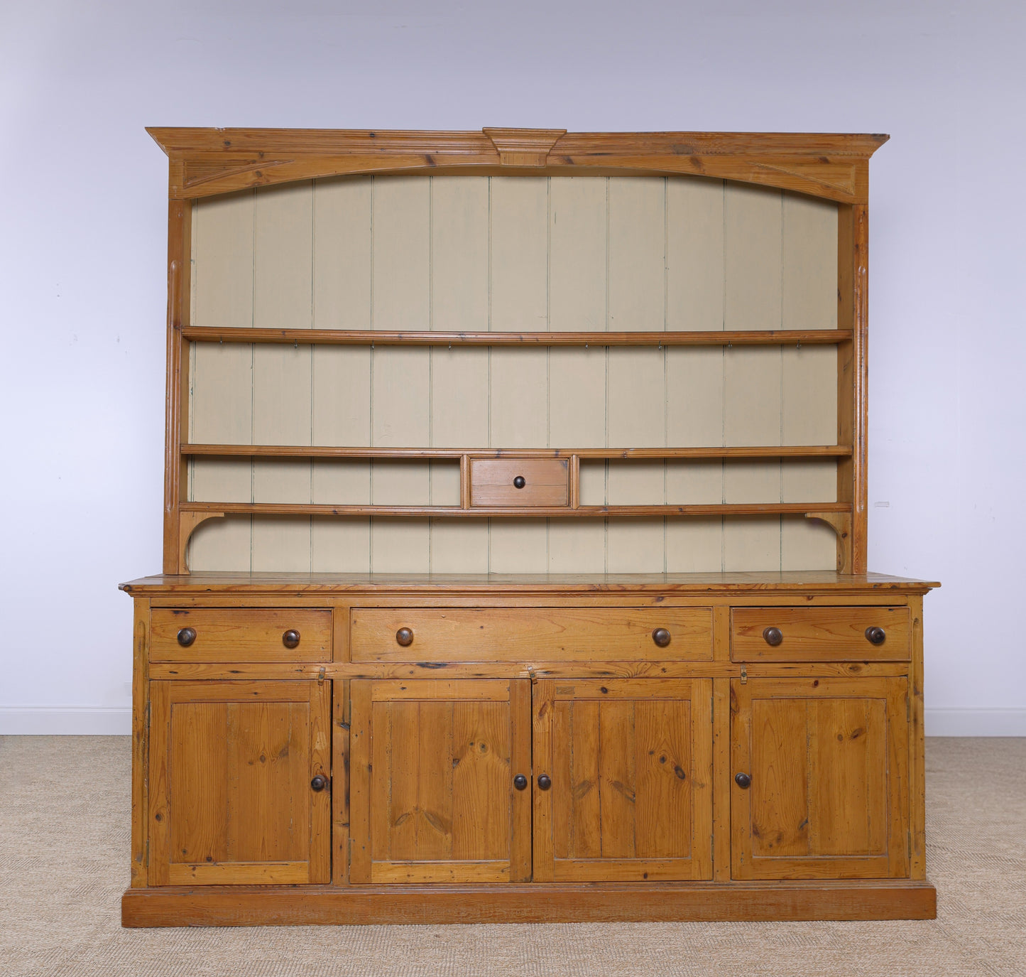 Monumental Antique English Pine Country House Dresser, Circa 1880
