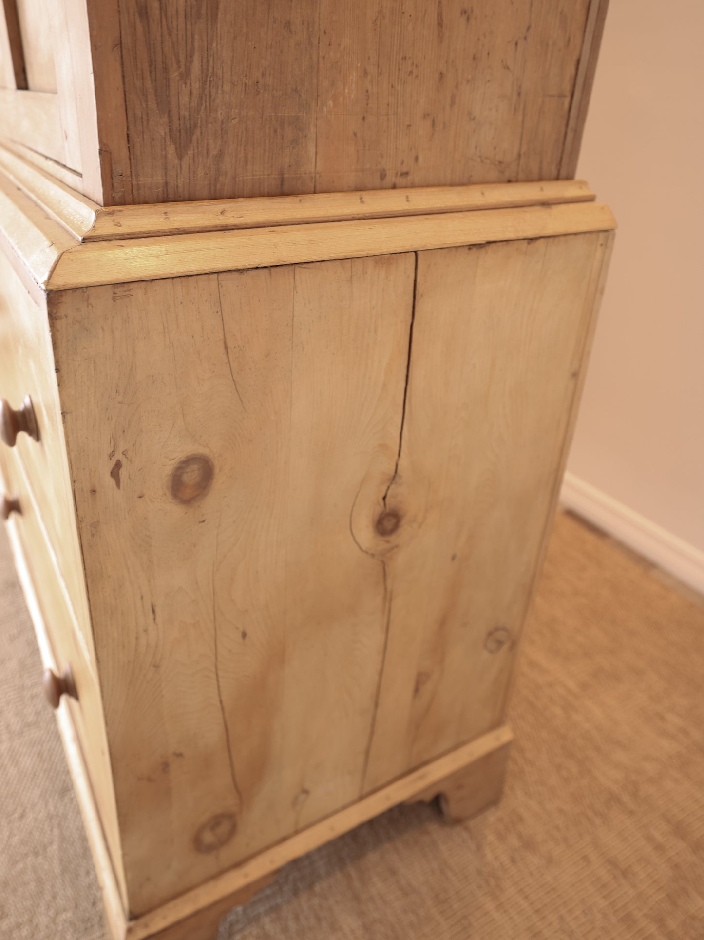 Antique English Pine Linen Press / Wardrobe - circa 1870