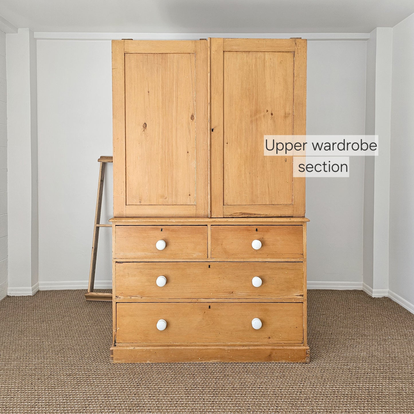 Antique English Pine Linen Press / Wardrobe - Circa 1890