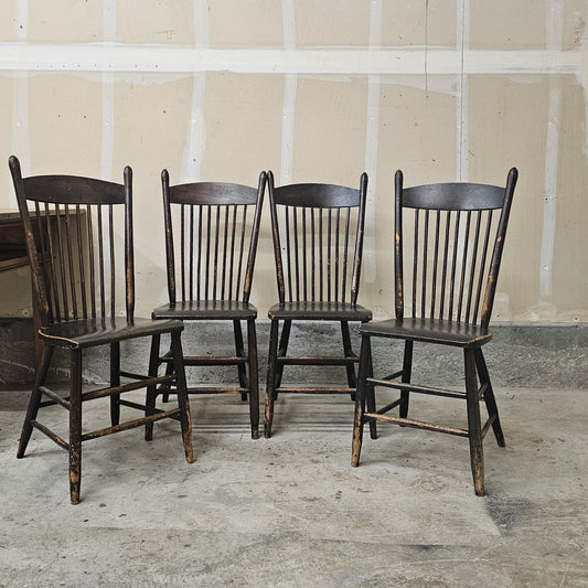 Set of 4 vintage farmhouse spindle-back chairs