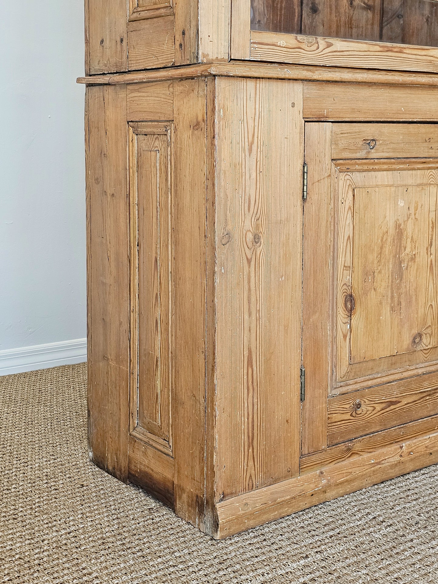Grand Antique English Pine Cabinet with Glass Doors - Circa 1890