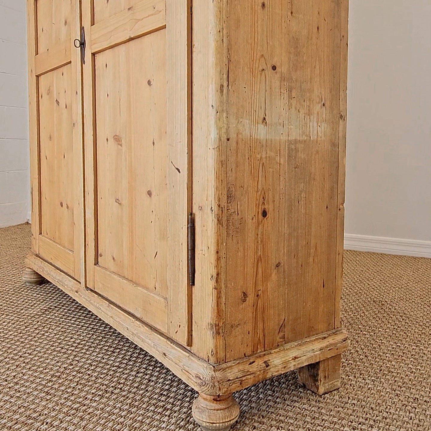 Antique Dutch Pine Kitchen Cabinet with glass doors