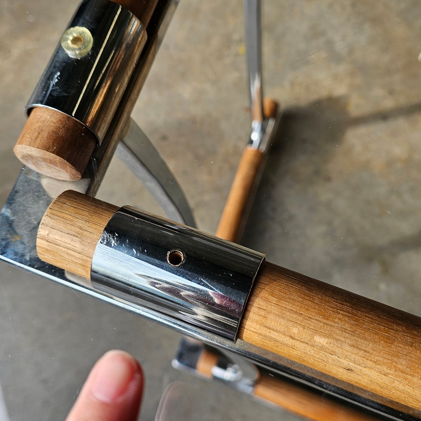 Circa 1970s Chrome & Glass Dining Set with Oak Armchairs 5-Piece Set
