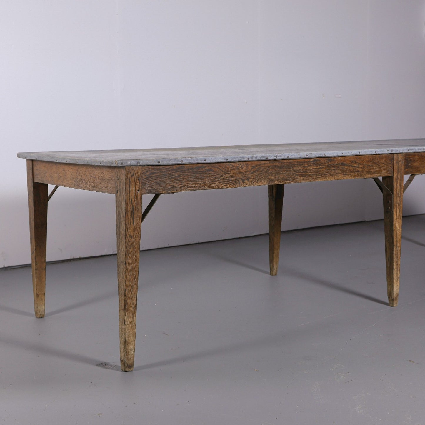 Antique French Oak Zinc Top Refectory Dining Table | Circa 1880