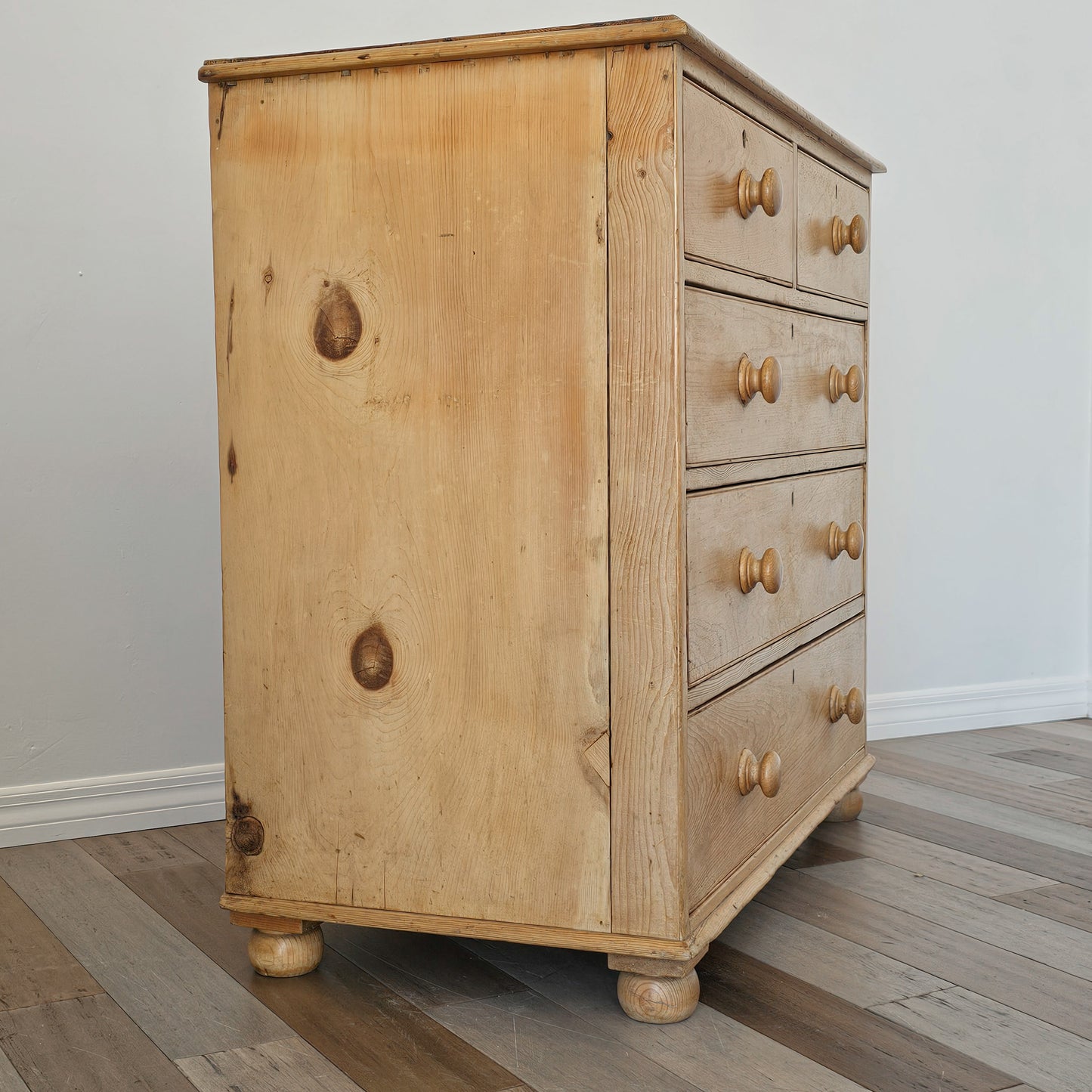 Antique English Bleached Pine Chest of Drawers (Dresser)- Circa 1870