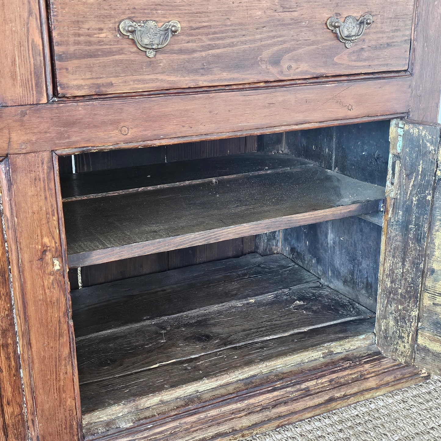 Antique Pine Cupboard & Open Plate Rack