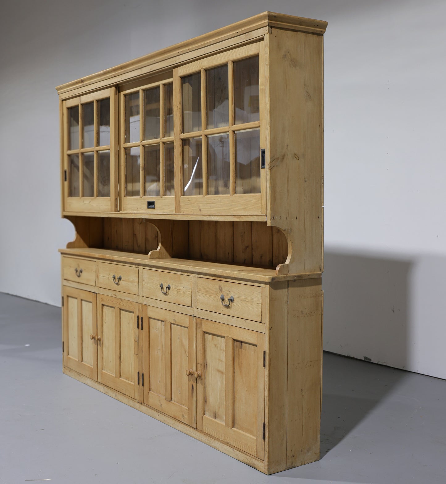 Massive Antique Pine Glazed Dresser with Sliding Doors | Circa 1880